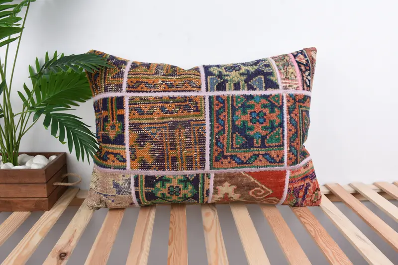 Hippie Throw Cushion, Home Decor Pillow, Vintage Kilim Pillow, Authentic Pillow Case, 20x28 Blue Pillow Case, Turkish Pillow, Cushion Cover - 1