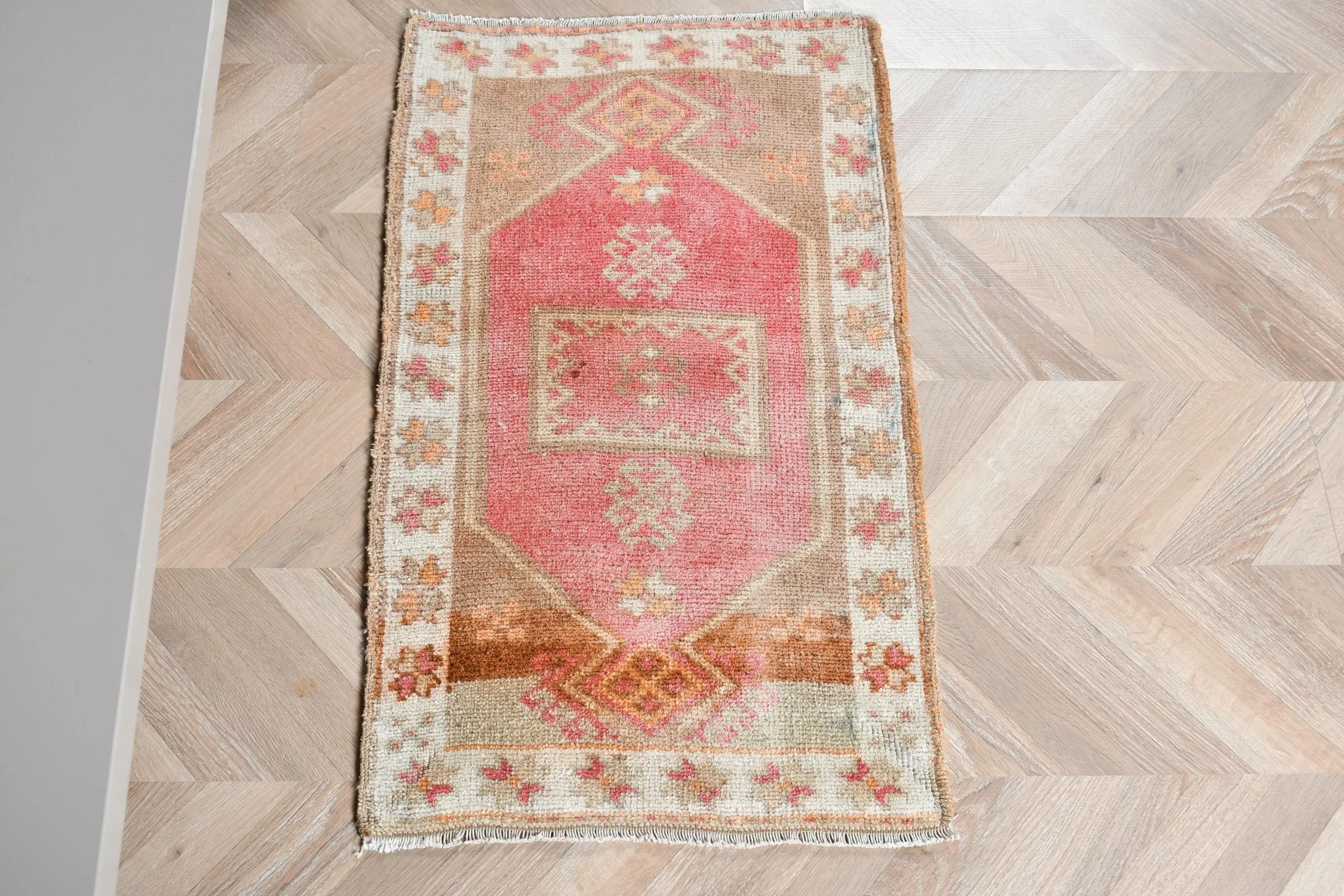 Vintage Turkish Small Rug 1.6x2.8 ft (50x86 cm), Red Striped Rug - 1
