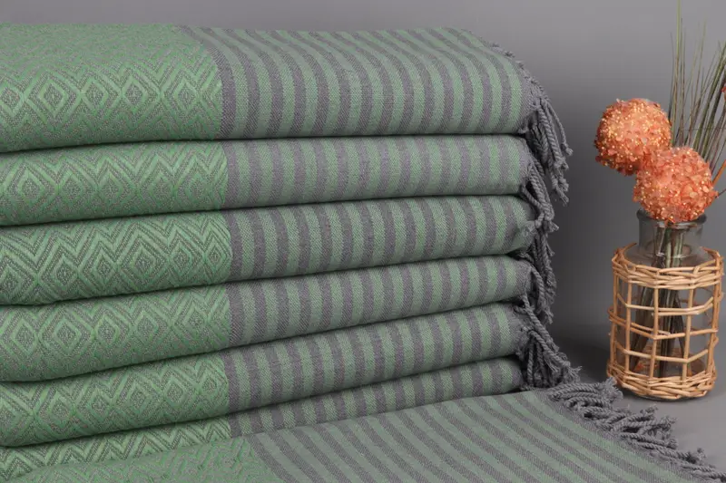 Monogrammed Beach Towel Light Green Diamond, Organic Cotton, 40x71 Inches