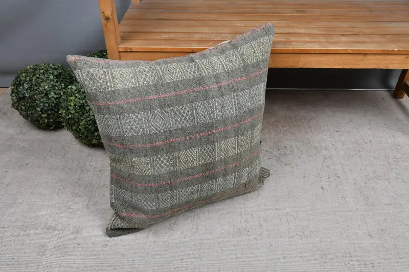 Handmade Kilim Cushion, Wool Kilim Pillow Pillow, 24x24 Yellow Pillow Sham, Pillow, Turkish Kilim Pillow, Interior Designer Pillow - 7