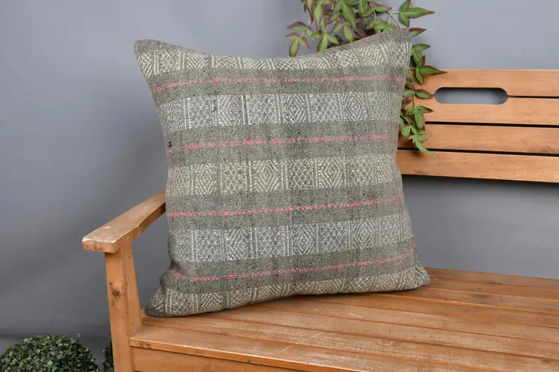 Handmade Kilim Cushion, Wool Kilim Pillow Pillow, 24x24 Yellow Pillow Sham, Pillow, Turkish Kilim Pillow, Interior Designer Pillow - 1