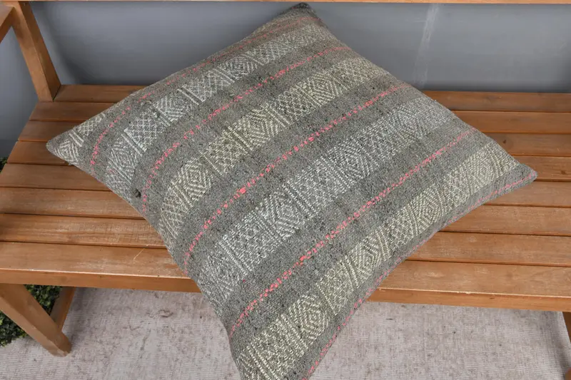 Handmade Kilim Cushion, Wool Kilim Pillow Pillow, 24x24 Yellow Pillow Sham, Pillow, Turkish Kilim Pillow, Interior Designer Pillow - 2