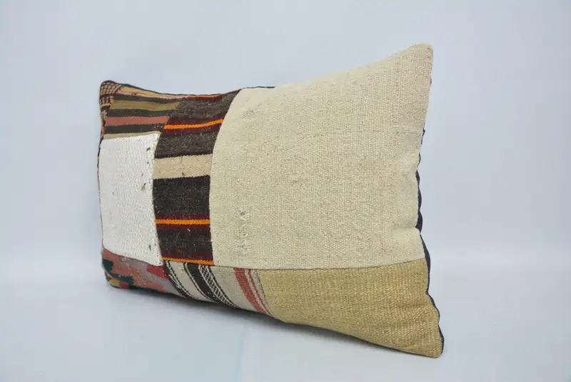 Cushion, Turkish Corner Cushion Cover, 16x24 Beige Pillow Sham, Kilim Rug Pillow Case, Home Decor Pillow, Vintage Kilim Pillow, Boho Pillow - 4