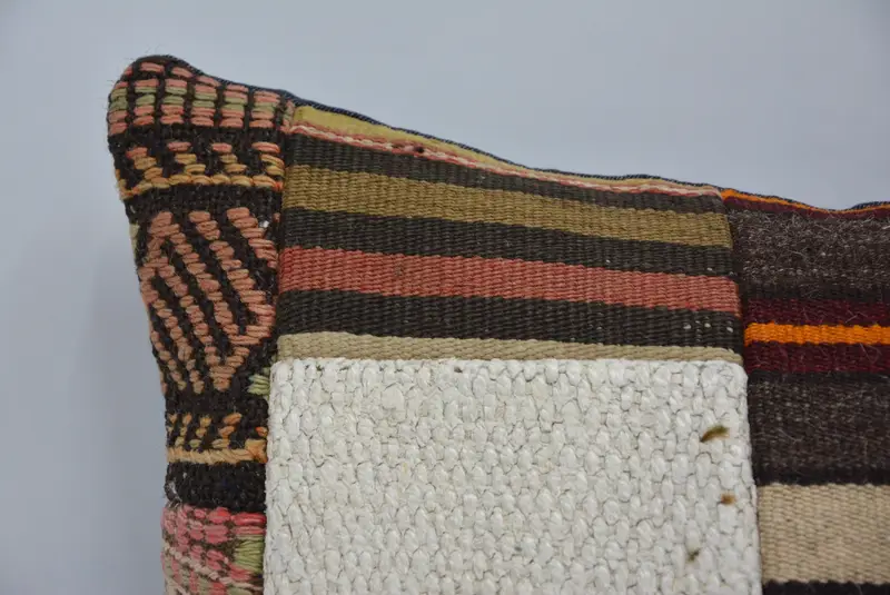 Cushion, Turkish Corner Cushion Cover, 16x24 Beige Pillow Sham, Kilim Rug Pillow Case, Home Decor Pillow, Vintage Kilim Pillow, Boho Pillow - 2