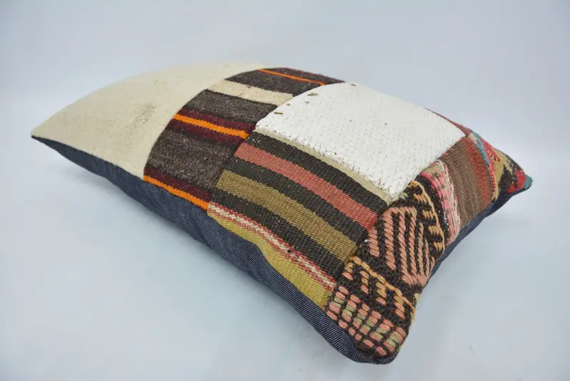 Cushion, Turkish Corner Cushion Cover, 16x24 Beige Pillow Sham, Kilim Rug Pillow Case, Home Decor Pillow, Vintage Kilim Pillow, Boho Pillow - 6