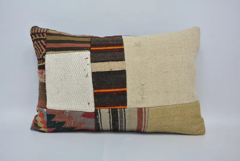 Cushion, Turkish Corner Cushion Cover, 16x24 Beige Pillow Sham, Kilim Rug Pillow Case, Home Decor Pillow, Vintage Kilim Pillow, Boho Pillow - 1