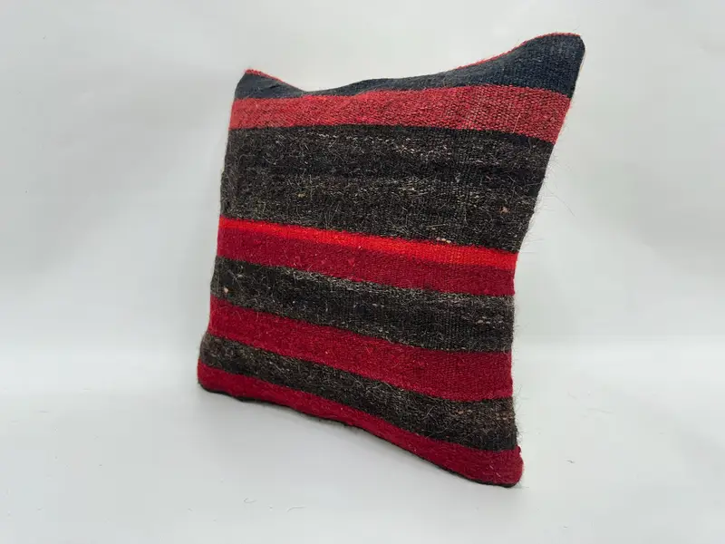 Handmade Kilim Cushion, Sofa Pillow Sham, Ottoman Pillow Sham, Cushion Case, Kilim Cushion Sham, Ethnical Kilim Rug Pillow, 14x14 Red Pillow Cover - 4