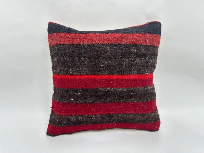 Handmade Kilim Cushion, Sofa Pillow Sham, Ottoman Pillow Sham, Cushion Case, Kilim Cushion Sham, Ethnical Kilim Rug Pillow, 14x14 Red Pillow Cover - 1