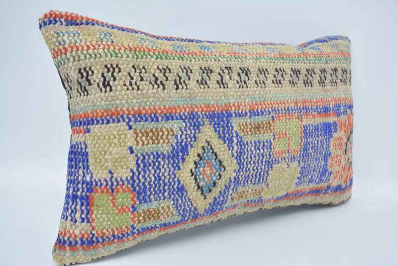 Indoor Cushion, Vintage Kilim Pillow, Turkish Pillow, Cushion Cover, 12x20 Blue Cushion Case, Pillow for Sofa, Decorative Pillow Case - 3