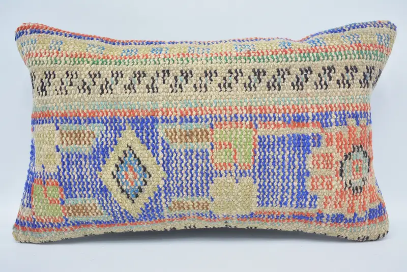 Indoor Cushion, Vintage Kilim Pillow, Turkish Pillow, Cushion Cover, 12x20 Blue Cushion Case, Pillow for Sofa, Decorative Pillow Case - 1