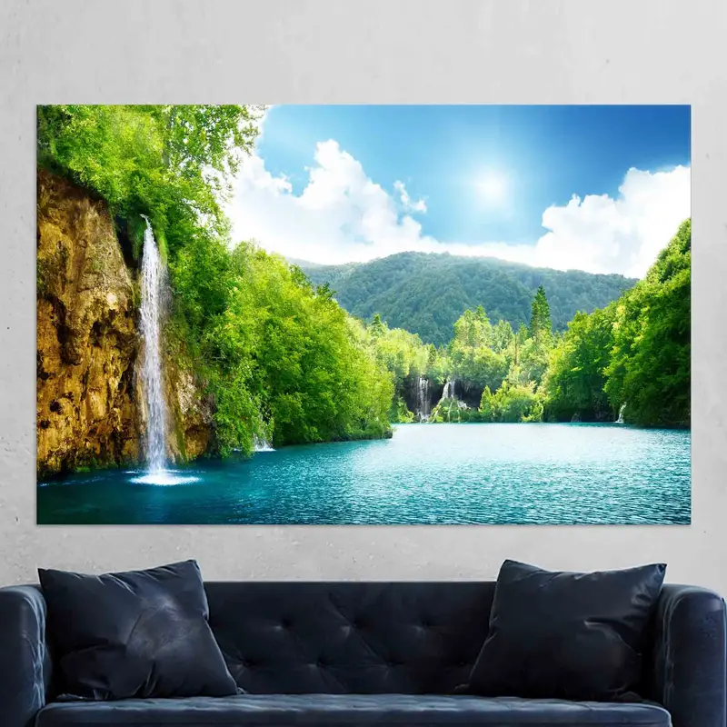 エレガントな滝の森の眺めプリント キャンバス - 自然の静けさ