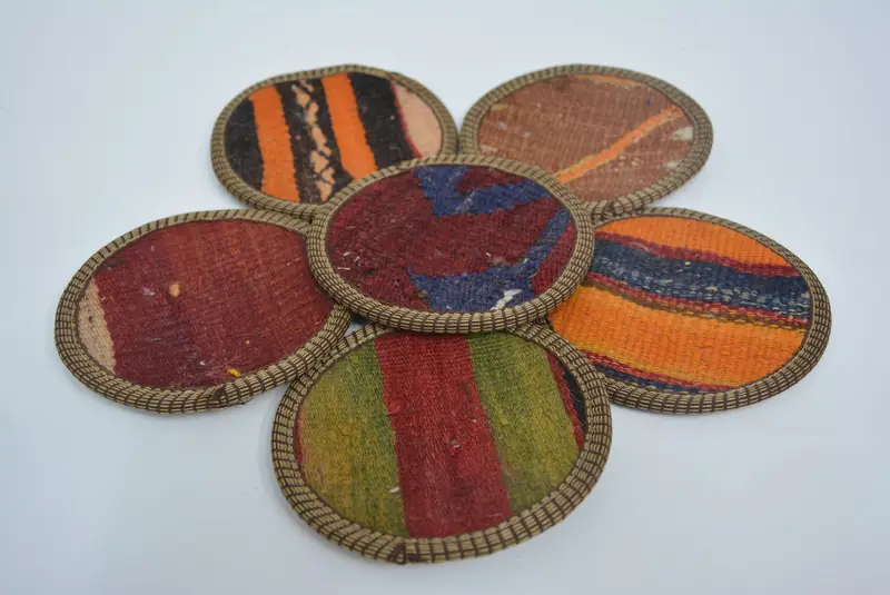 Posavasos redondo bohemio, almohadilla antideslizante verde y naranja