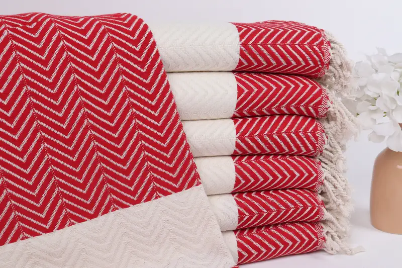 Zig zag Towel Red Cotton Turkish, 40x71 Inches