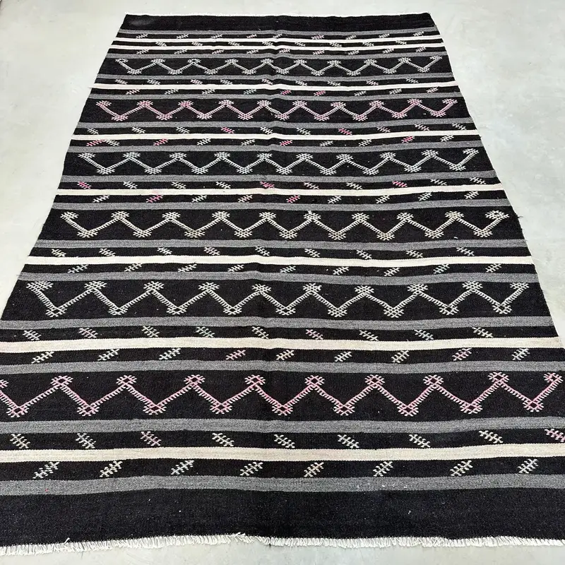 Zarif Siyah ve Bej Ombré Halı, 7,7x11,4 ft Şık Dekor