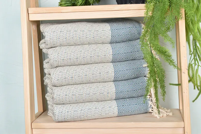 Petrol Blue Cotton Towel Diamond, Monogram Beach Towel, 40x71 Inches