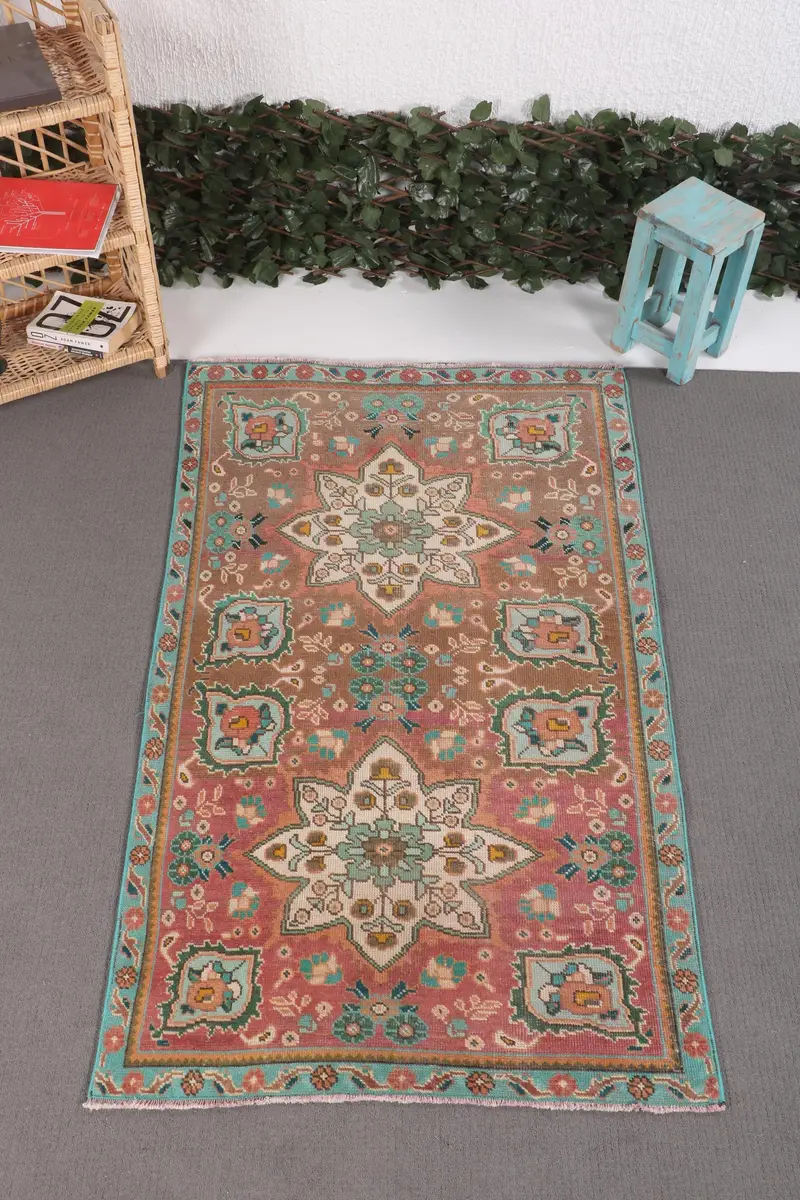 3.1x5.2 ft Oversize Vintage Rug, Turkish Rug, Green Orange Moroccan Wool Rug - 1