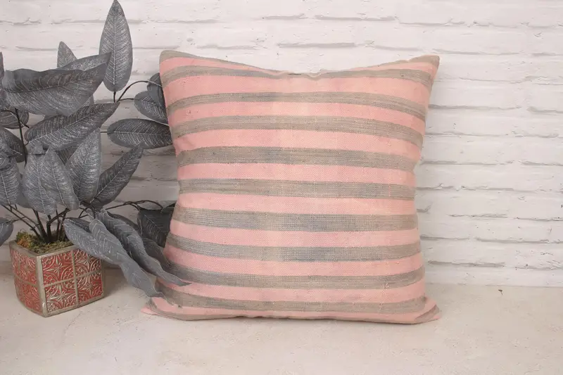 Cushion, Boho Pillow Sham Cover, Decorative Throw Pillow Case, Natural Pillow Sham, 20x20 Pink Pillow Sham, Pillow for Couch, Turkish Kilim Pillow - 1