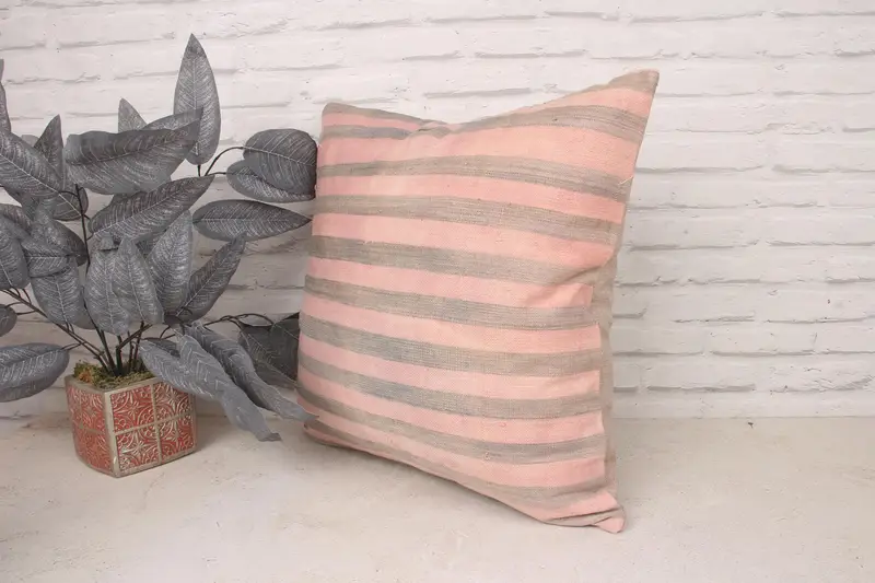 Cushion, Boho Pillow Sham Cover, Decorative Throw Pillow Case, Natural Pillow Sham, 20x20 Pink Pillow Sham, Pillow for Couch, Turkish Kilim Pillow - 4