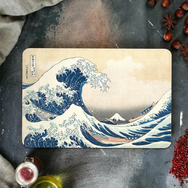 Deniz Manzarası Cam Kesme Tahtası, Çağdaş Soyut Deniz Tasarımı, Hokusai Dalgası