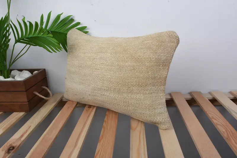 Cushion Cover, Home Decor Pillow, Ottoman Cushion, Pillow for Couch, Southwestern Cushion, Ethnical Kilim Rug Pillow, 12x20 Beige Pillow Cover - 5