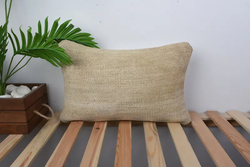 Cushion Cover, Home Decor Pillow, Ottoman Cushion, Pillow for Couch, Southwestern Cushion, Ethnical Kilim Rug Pillow, 12x20 Beige Pillow Cover - 1