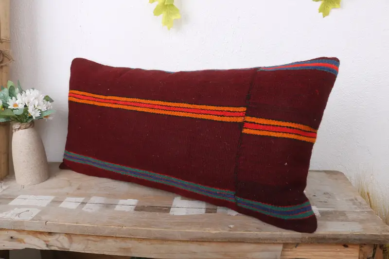 Handmade Kilim Cushion, Antique Pillows, Turkish Kilim Pillow, Pillow Sham, Kilim Rug Cushion Case, Patio Cushion Cover, 12x24 Purple Pillow - 4
