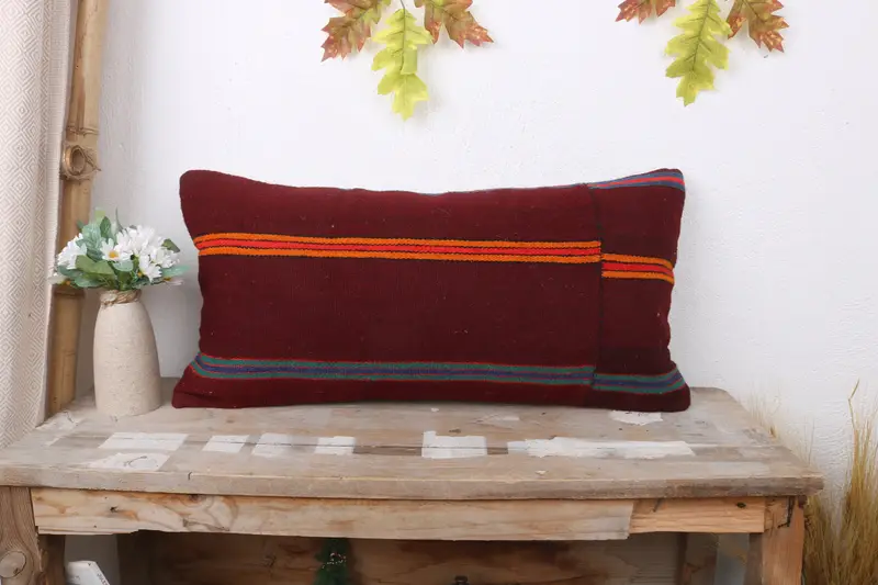 Handmade Kilim Cushion, Antique Pillows, Turkish Kilim Pillow, Pillow Sham, Kilim Rug Cushion Case, Patio Cushion Cover, 12x24 Purple Pillow - 1