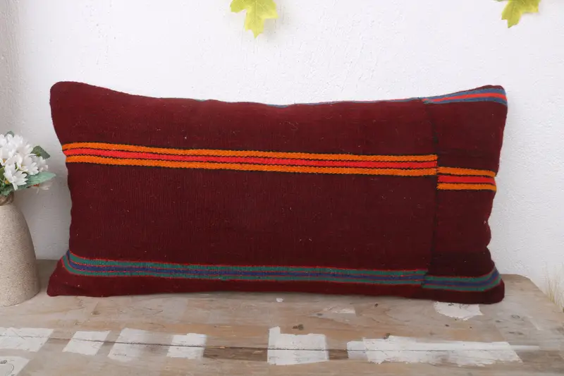 Handmade Kilim Cushion, Antique Pillows, Turkish Kilim Pillow, Pillow Sham, Kilim Rug Cushion Case, Patio Cushion Cover, 12x24 Purple Pillow - 2
