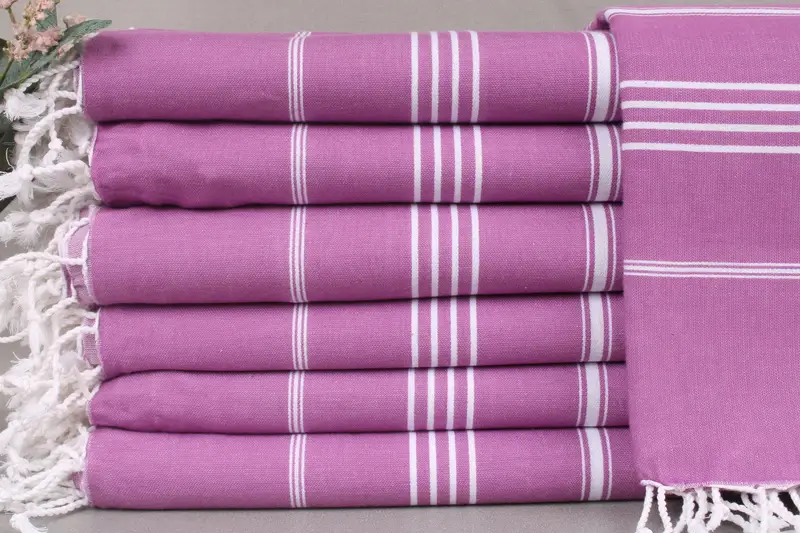 Turkish Towel Custom Beach Towel Damson Beige Striped, 71x40 Inches