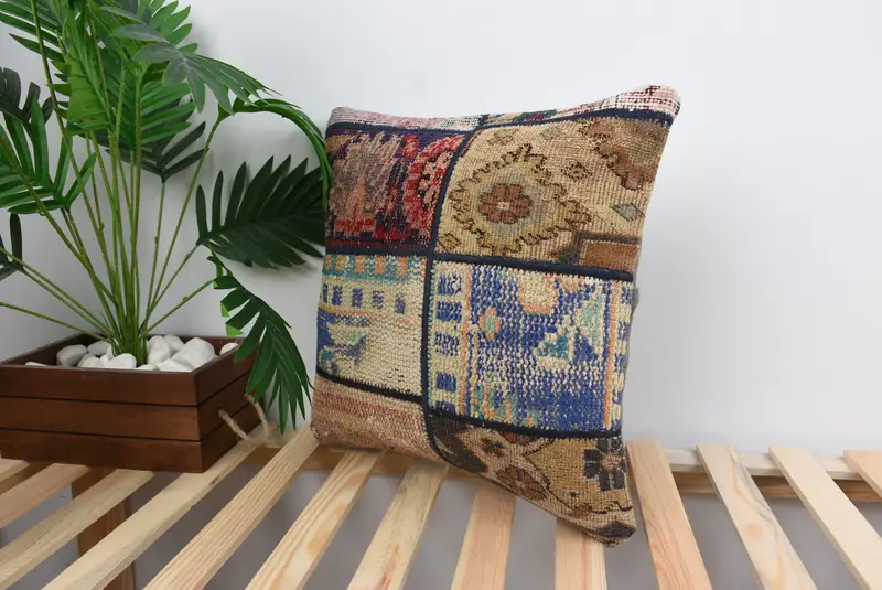 Interior Designer Pillow, Cushion, 18x18 Blue Pillow Sham, Southwestern Pillow Case, Kilim Cushion Sham, Luxury Cushion Case, Vintage Pillow - 5