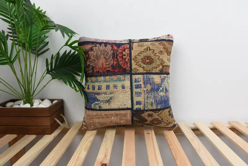 Interior Designer Pillow, Cushion, 18x18 Blue Pillow Sham, Southwestern Pillow Case, Kilim Cushion Sham, Luxury Cushion Case, Vintage Pillow - 1