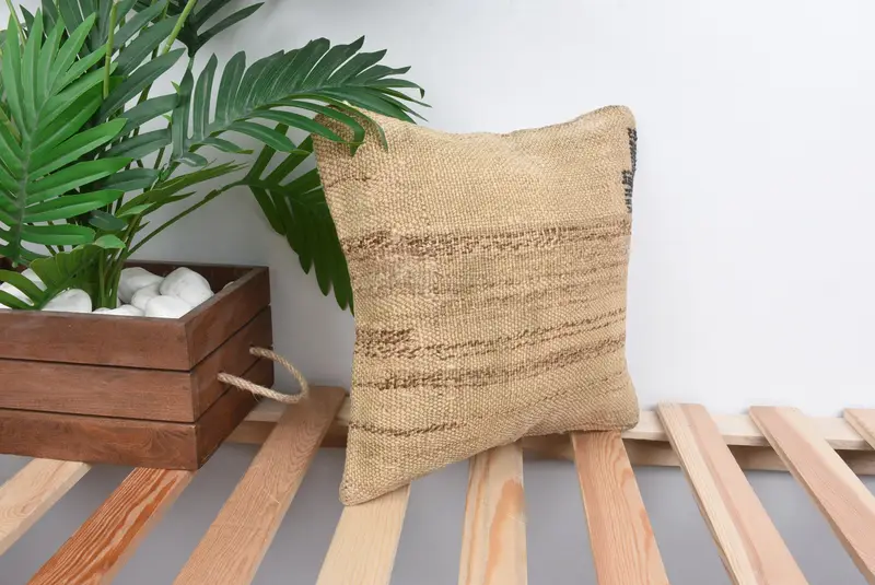12x12 Beige Cushion Case, Oriental Cushion, Boho Pillow, Kilim Rug Pillow, Vintage Kilim Throw Pillow, Pillow for Sofa, Pillow Sham - 4