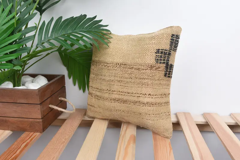 12x12 Beige Cushion Case, Oriental Cushion, Boho Pillow, Kilim Rug Pillow, Vintage Kilim Throw Pillow, Pillow for Sofa, Pillow Sham - 5