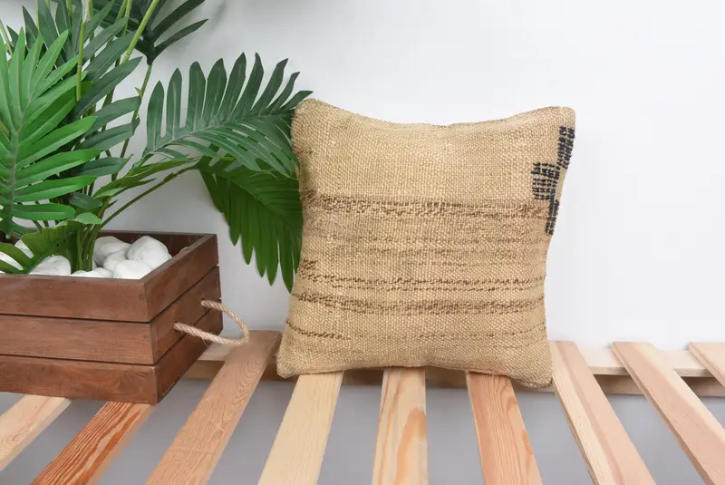 12x12 Beige Cushion Case, Oriental Cushion, Boho Pillow, Kilim Rug Pillow, Vintage Kilim Throw Pillow, Pillow for Sofa, Pillow Sham - 1