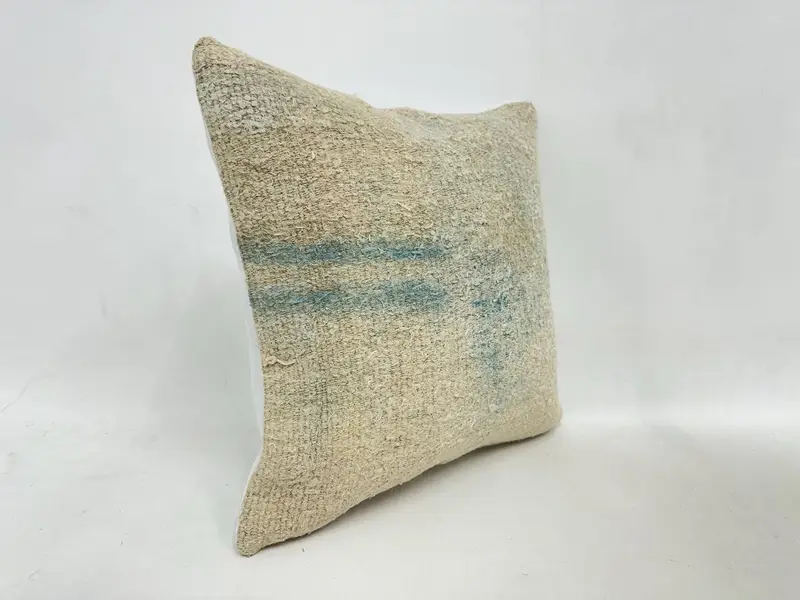 16x16 Beige Pillow Sham, Vintage Kilim Throw Pillow, Cushion Cover, Antique Pillows, Interior Designer Pillow, Outdoor Pillow - 3