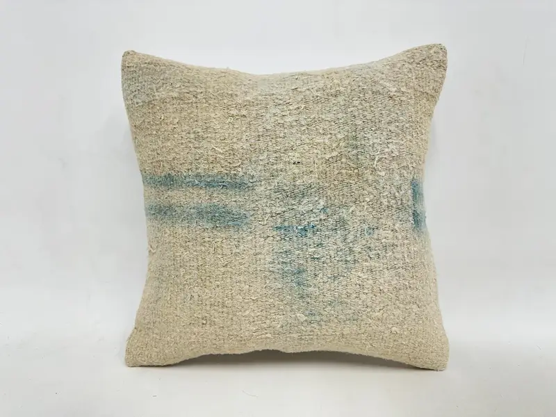 16x16 Beige Pillow Sham, Vintage Kilim Throw Pillow, Cushion Cover, Antique Pillows, Interior Designer Pillow, Outdoor Pillow - 1