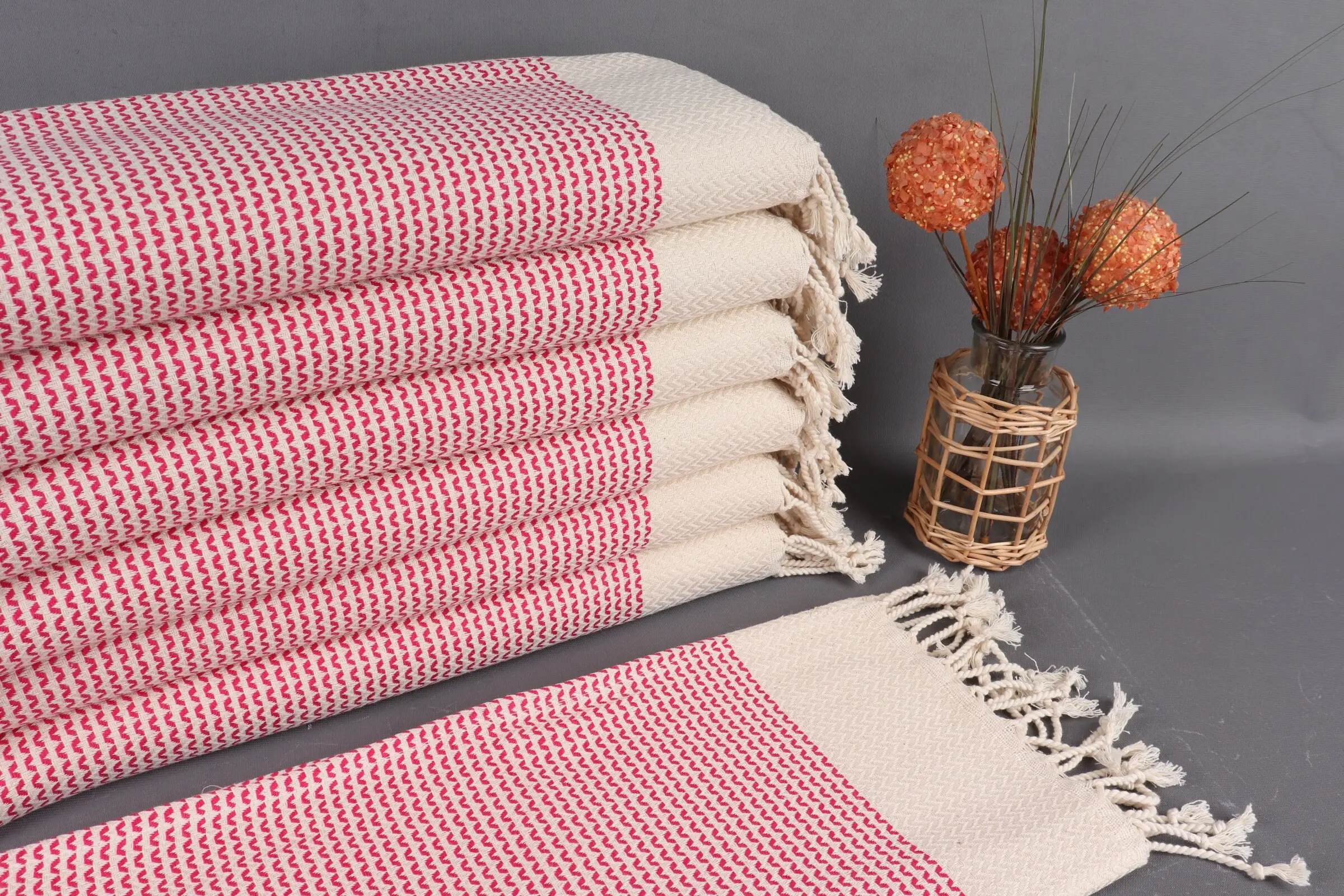 Kitchen Towel Fuchsia Diamond Pattern Organic Cotton, 20x40 Inches - 1