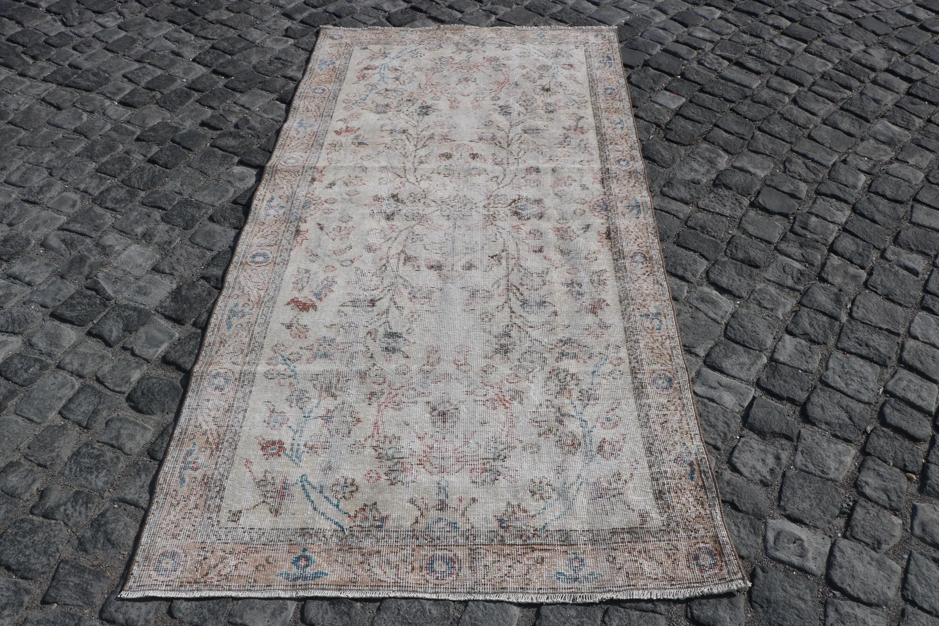 Turkish Vintage Rug, 3.6x6.9 ft Rug, Gray Area Solid Rug - 1