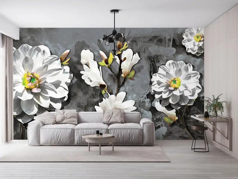3d Wall Paper,Wall Paper Peel and Stick,Bright Wall Paper,Flower Wallpaper,Modern Wall Print,Botanical Wall Paper,Floral Wall Paper, - 2