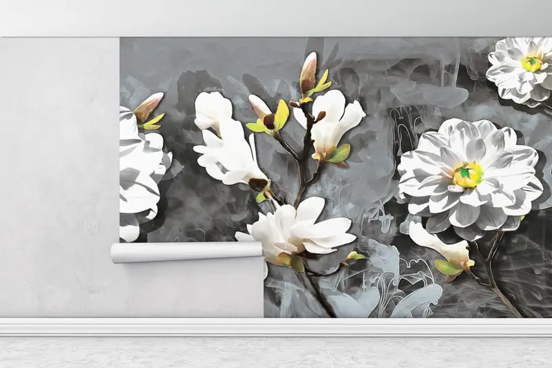 3d Wall Paper,Wall Paper Peel and Stick,Bright Wall Paper,Flower Wallpaper,Modern Wall Print,Botanical Wall Paper,Floral Wall Paper, - 1