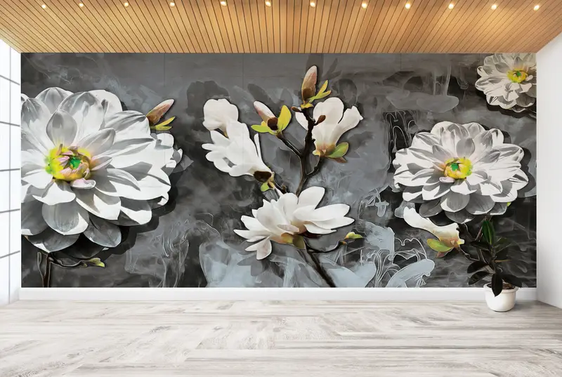 3d Wall Paper,Wall Paper Peel and Stick,Bright Wall Paper,Flower Wallpaper,Modern Wall Print,Botanical Wall Paper,Floral Wall Paper, - 4