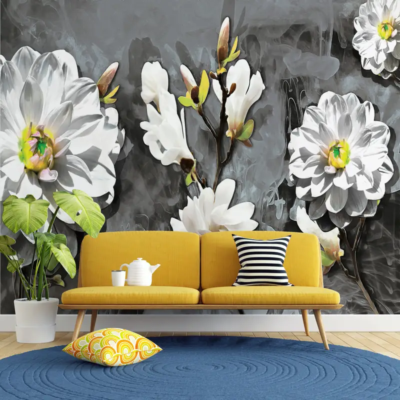 3d Wall Paper,Wall Paper Peel and Stick,Bright Wall Paper,Flower Wallpaper,Modern Wall Print,Botanical Wall Paper,Floral Wall Paper, - 8