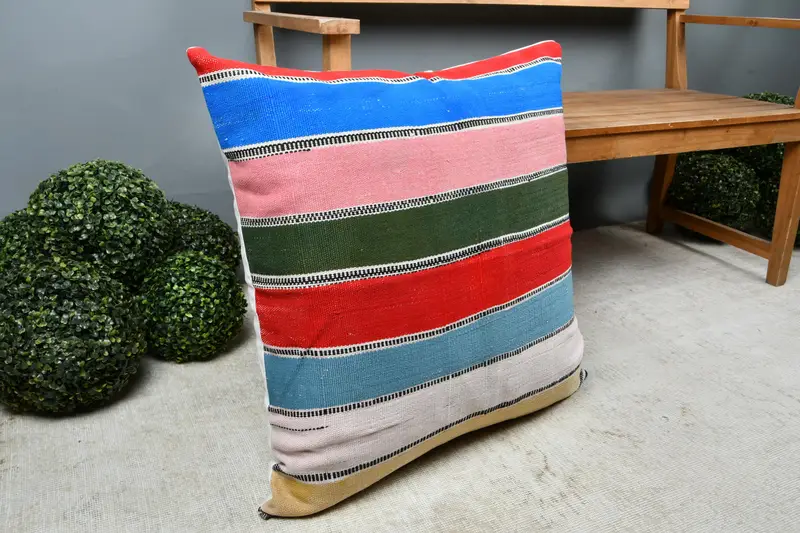 28x28 Red Pillow Sham, Pillow Sham, Pillow for Sofa, Handmade Kilim Cushion, Handwoven Pillow Cover Cushion Cover, Turkish Kilim Pillow - 6