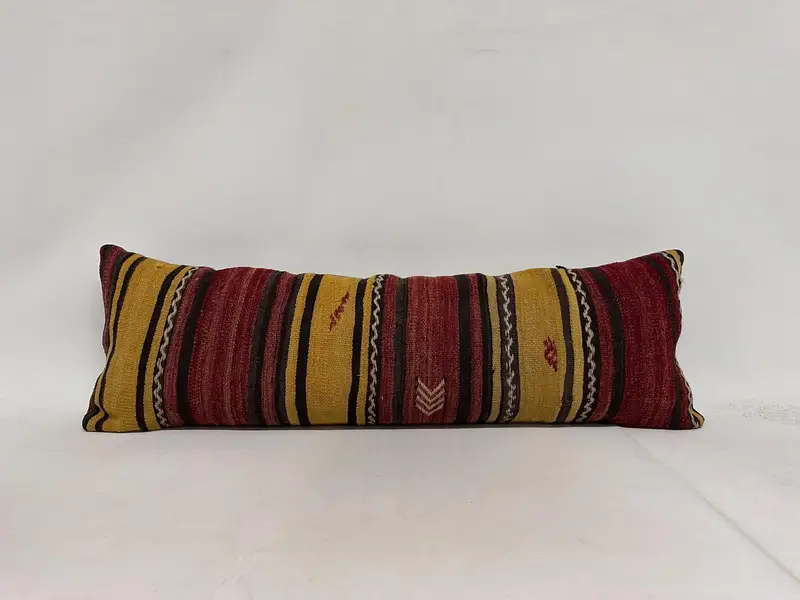 Ethnical Kilim Rug Pillow, Interior Designer Pillow, Aztec Cushion Case, Kilim Pillow Cover, Boho Throw Pillow Sham, 16x48 Red Cushion, Cushion Case - 1
