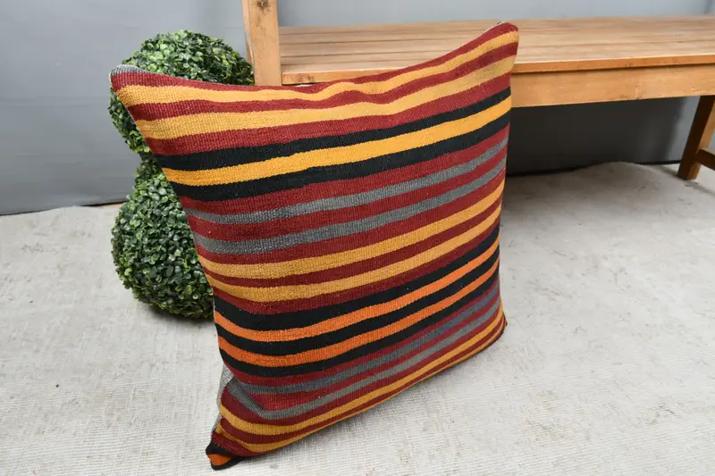 Ethnic Cushion, Home Decor Pillow, Turkish Pillow, Cushion Cover, Handmade Pillow Sham, 22x22 Red Pillow Cover, Kilim Cushion Sham - 2