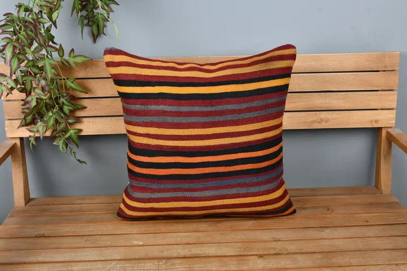 Ethnic Cushion, Home Decor Pillow, Turkish Pillow, Cushion Cover, Handmade Pillow Sham, 22x22 Red Pillow Cover, Kilim Cushion Sham - 1