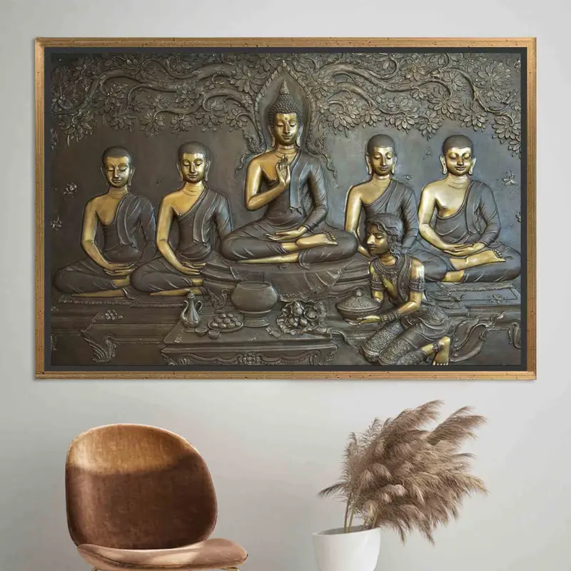 Elegante Buddha-Meditationsleinwand: Asiatischer goldener Serenity-Druck