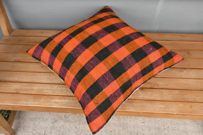 Throw Kilim Pillow, Boho Pillow, Ethnic Pillow, Cushion, Designer Throw Pillow Cover, Kilim Pillow Cover, 20x20 Orange Pillow Case - 2
