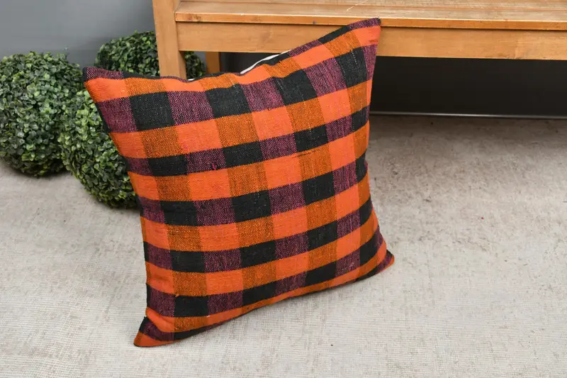 Throw Kilim Pillow, Boho Pillow, Ethnic Pillow, Cushion, Designer Throw Pillow Cover, Kilim Pillow Cover, 20x20 Orange Pillow Case - 7