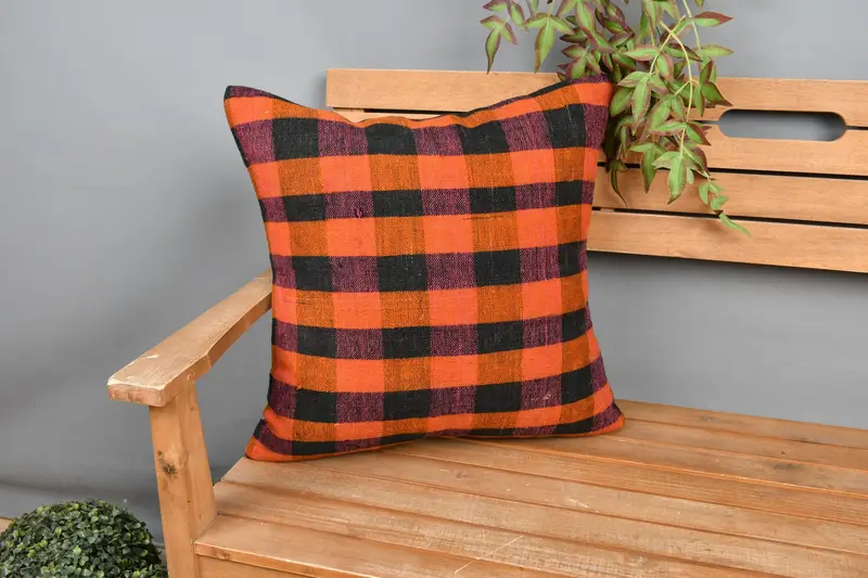 Throw Kilim Pillow, Boho Pillow, Ethnic Pillow, Cushion, Designer Throw Pillow Cover, Kilim Pillow Cover, 20x20 Orange Pillow Case - 1